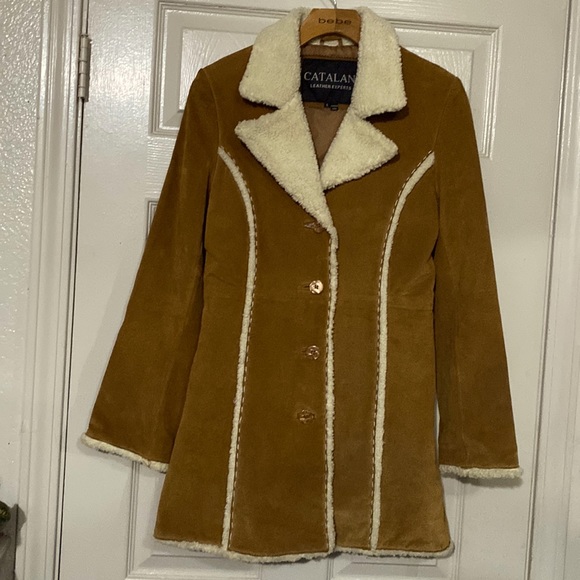 Jackets & Blazers - CLEARANCE CATALANI LEATHER EXPERTS GENUINE SUEDE COAT WITH FLEECE TRIM SIZE SM